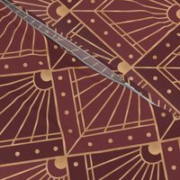 M Bold Modern Art Deco Wallpaper with Abstract Rhombus Shapes in Dark Red and Metallic Gold - 1920s Vintage Chic