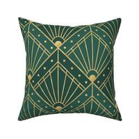 L Elegant Art Deco Geometric Pattern in Hunter Green with Gold Accents