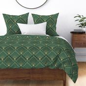 L Elegant Art Deco Geometric Pattern in Hunter Green with Gold Accents