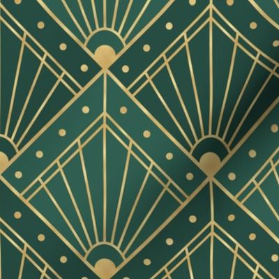 M Opulent Retro Chic Geometric Pattern with Dark Green and Metallic Gold