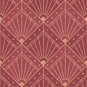 L Elegant Art Deco Rhombus Pattern in Marsala and Rose Gold with Geometric Dots