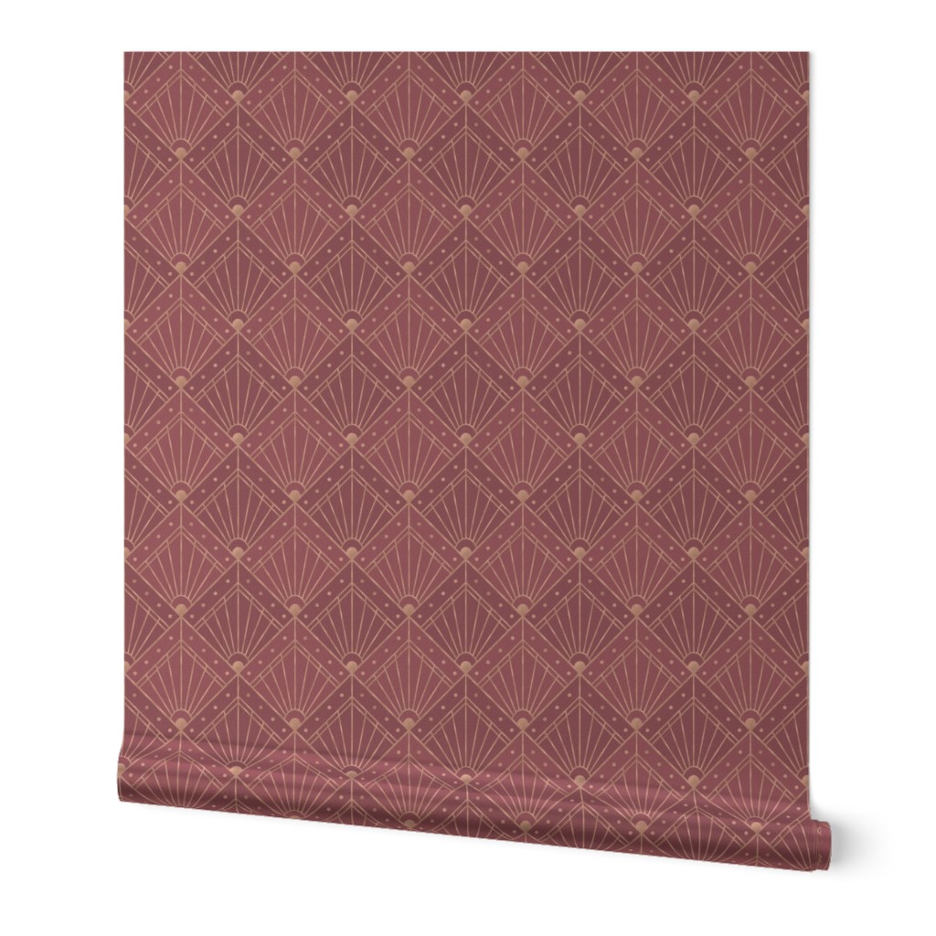 S Modern Ornate Pattern with Gold Accents and Geometric Rhombus in Deep Marsala