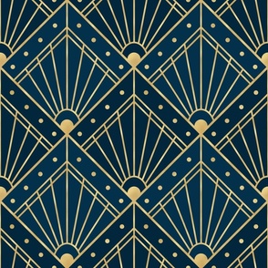 L Elegant Art Deco Geometric Pattern with Gold Accents and Rhombus Shapes in Navy Blue