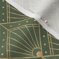 S 1920s-Inspired Art Deco Geometric Pattern with Elegant Gold Lines and Pale Olive Green