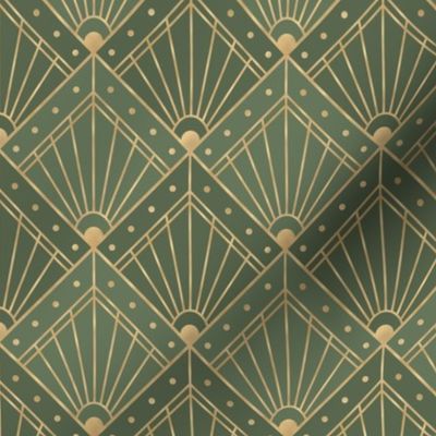 S 1920s-Inspired Art Deco Geometric Pattern with Elegant Gold Lines and Pale Olive Green