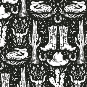 Texas Wallpaper - Black & White Western Themed Design - Cactus Wallpaper