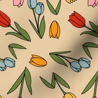 Inked Petals: Neo-Trad Tattoo Tulip Fabric