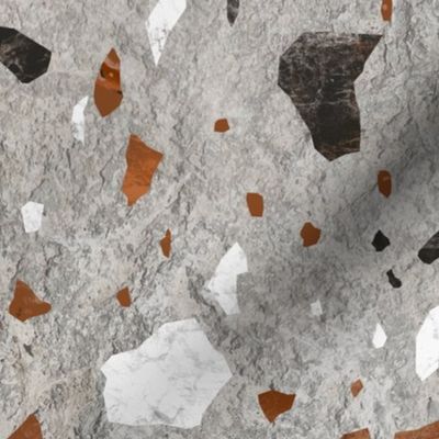 Terrazzo on concrete - Earth toned black, white, brown - large scale