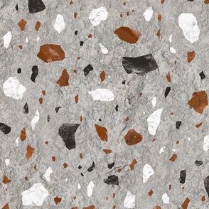 Terrazzo on concrete - Earth toned black, white, brown - large scale