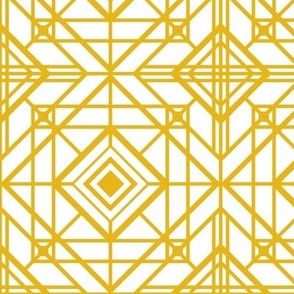 LATTICE Art Deco Abstract Geometric Grid in Mustard Yellow Gold White - LARGE Scale - UnBlink Studio by Jackie Tahara