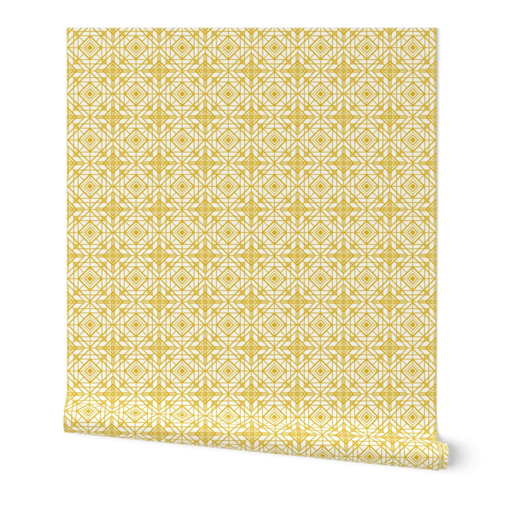 LATTICE Art Deco Abstract Geometric Grid in Mustard Yellow Gold White - SMALL Scale - UnBlink Studio by Jackie Tahara