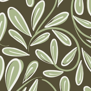 Modern Leaves Large Scale Olive Brown