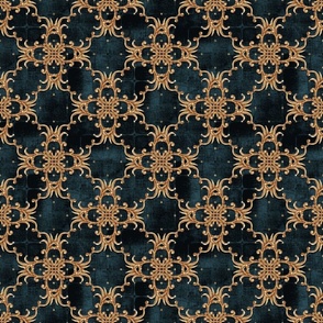 Baroque golden elements ornamental pattern. Dark teal