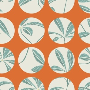 Tropical leaves in teal and orange
