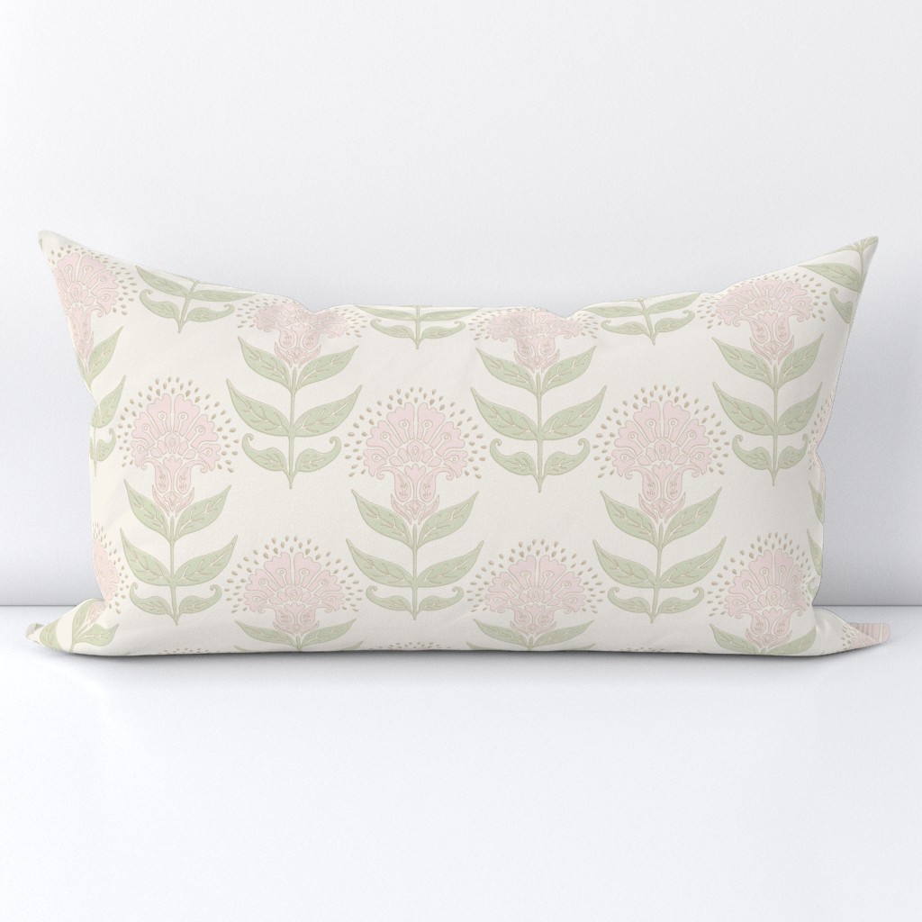 Aurelia Floral Creme lightest pink Leaf green