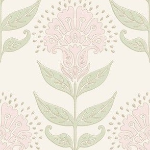 Aurelia Floral Creme lightest pink Leaf green