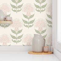 Aurelia Floral Creme Pale pink Light Sage green