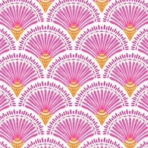 happy painted boho array hot pink and orange fishscale summer // small