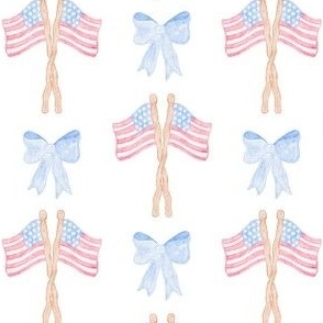 Preppy patriotic american flags 4th of July blue bows