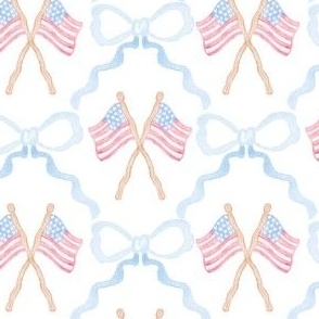Preppy patriotic american flags 4th of July blue bow ribbonerie