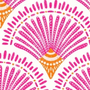 happy art deco scallop hot pink and orange summer // big scale