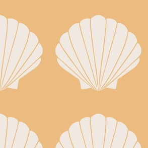 (L) Scallop Shell Seashells on Warm Honey Yellow