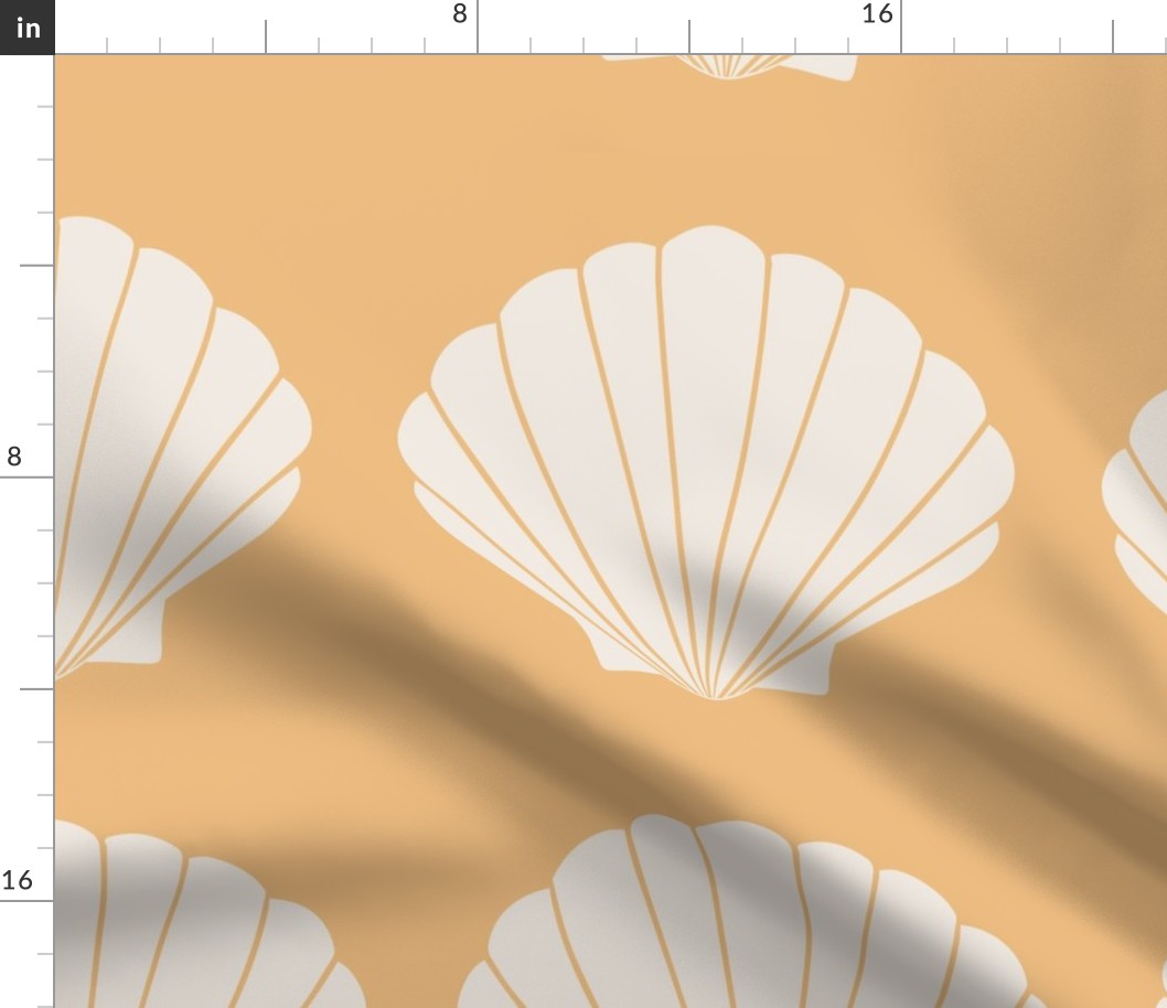 (L) Scallop Shell Seashells on Warm Honey Yellow