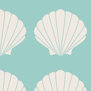 (L) Scallop Shell Seashells on Seafoam Blue