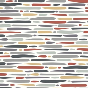 Abstract Lines and Stripes in Grey Red and Gold on Cream - Large