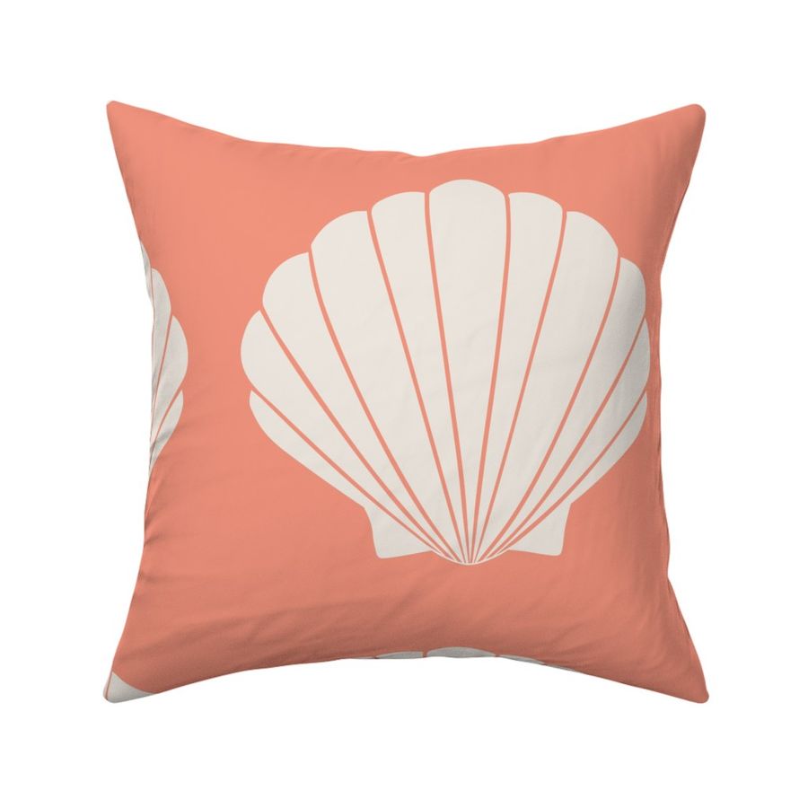 (L) Scallop Shell Seashells on Coral Pink