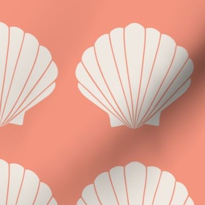 (M) Scallop Shell Seashells on Coral Pink