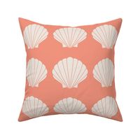 (M) Scallop Shell Seashells on Coral Pink