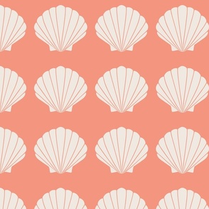 (M) Scallop Shell Seashells on Coral Pink