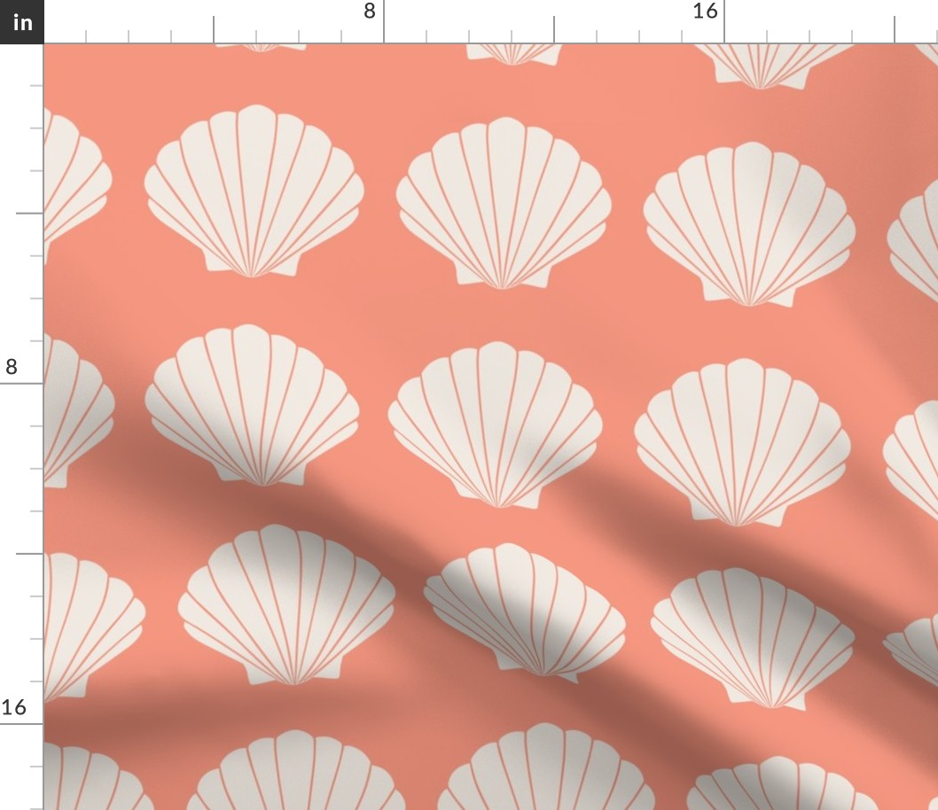 (M) Scallop Shell Seashells on Coral Pink