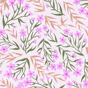 Spring summer  florals on linen, pink and green, (L) 24" 