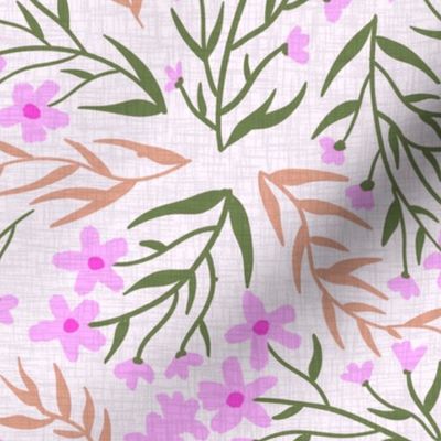 Spring Flowers on linen in pink and green (m), 18" 