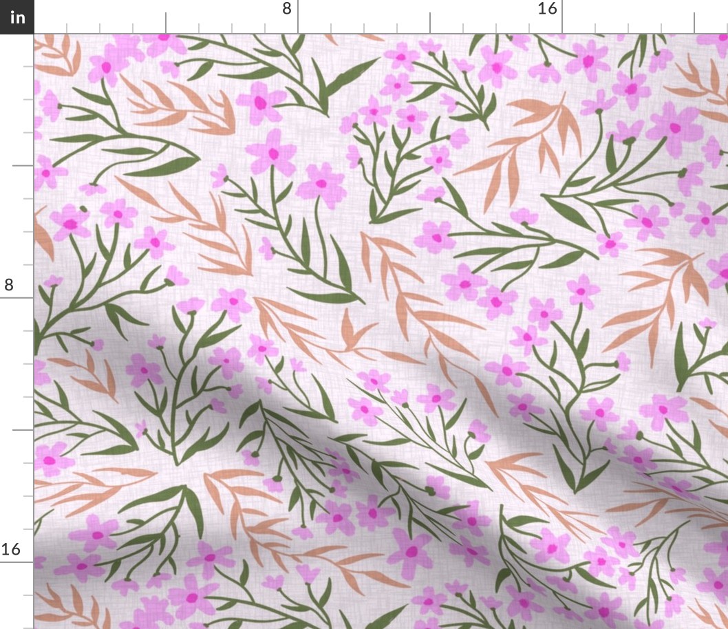 Spring Flowers on linen in pink and green (m), 18" 