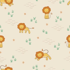 S. Cute Playful lion in African savanna, gender neutral, small scale