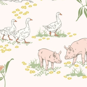 (L) Sweet Little Country Farm Toile de Jouy - Multi-Color