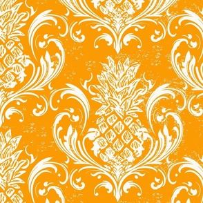 pineapple damask - tangerine orange and white 