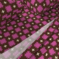 Square Dance // large print // Adorable Ruffled Hot Pink Squares and Twinkling Stars on Dark Brown