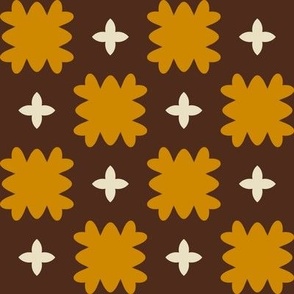 Square Dance // large print // Adorable Ruffled Golden Yellow Squares and Twinkling Stars on Dark Brown