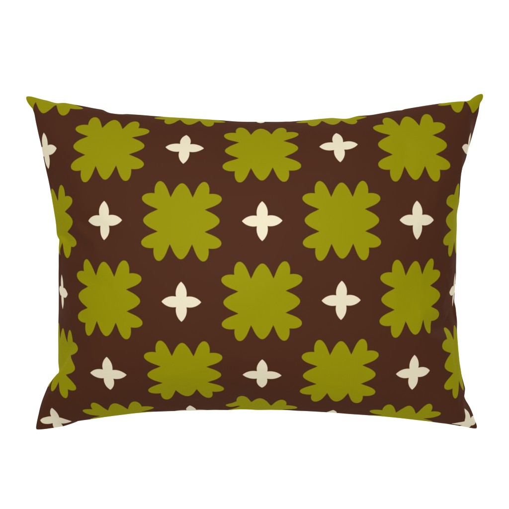 Square Dance // x-large print // Adorable Ruffled Olive Green Squares and Twinkling Stars on Dark Brown