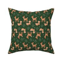Kitsch Christmas deer on pine green for festive holiday apparel with stars - watercolor reindeer