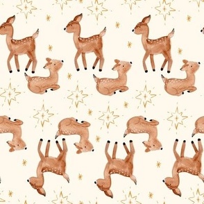 Kitsch Christmas deer on cream for festive holiday apparel with stars - watercolor reindeer