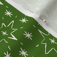 Stars hand drawn, kitsch Christmas star on modern kelly green
