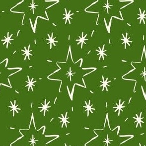 Stars hand drawn, kitsch Christmas star on modern kelly green