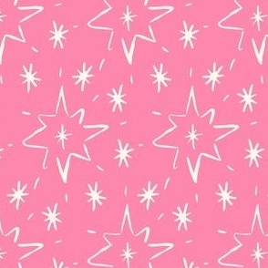 stars hand drawn, kitsch Christmas star on modern bright pink
