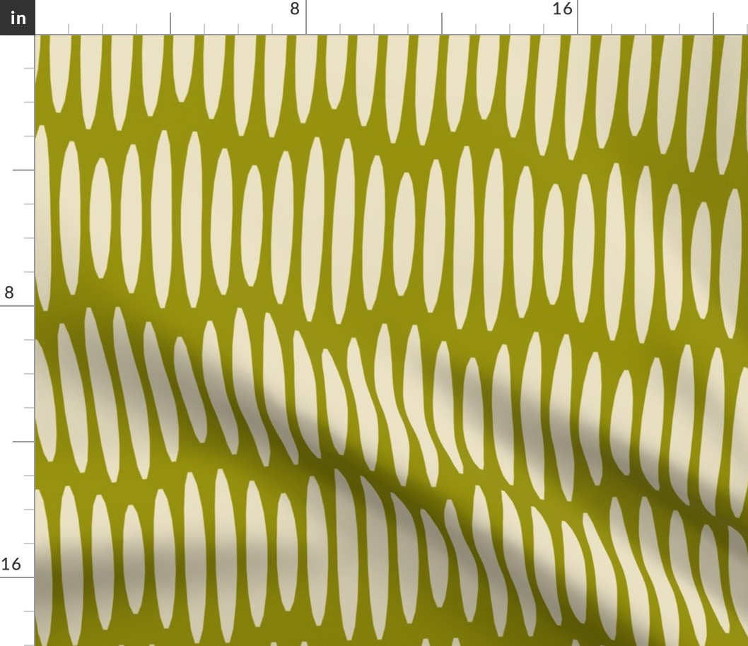 Whimsical Waves // x-large print // Boho Creamy White Textured Wavy Horizontal Stripes on Olive Green