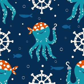 Pirate Octopus navy turquoise